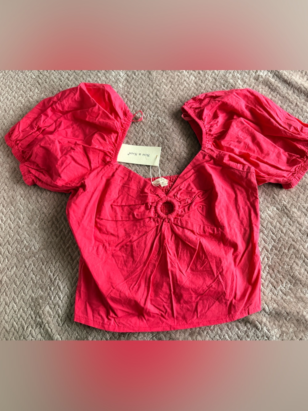 Fuchsia Puff Sleeve Crop Top